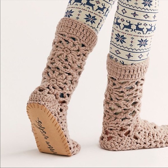 Free People Shoes - FREE PEOPLE Warm Wishes Crochet Calf High Slippers